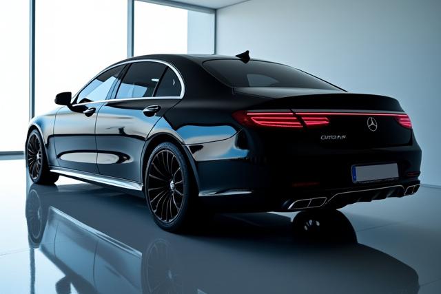 Deep, mirror-like reflections on a professionally ceramic coated black luxury car