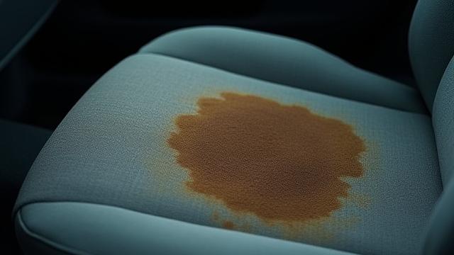 Before: Coffee-stained fabric car seat.